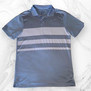 Nike Mens Golf Polo Shirt Sz S Light Blue Stripe White Dri-Fit 100% Polyester